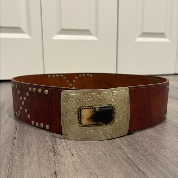 Vintage Genuine Moroccan Leather Studded Belt with Silver Buckle main image 5